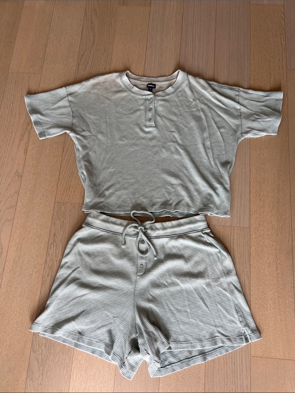 Gap Light Sage Waffle Knit Two-Piece Lounge Set